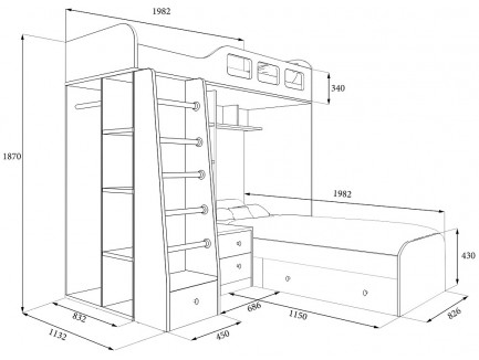 Двухъярусная кровать Астра-4 с бортиками и ящиками, спальные места 195х80 см